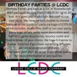 Birthday parties are back up and running at LCDC. As a parent, you always want to produce the best day for your child, and their choices are important.

We have our studio hire for £88.50 giving you 3 hours to bring in your own food and entertainment. Each package between this and our platinum package offers different elements to your party. 

Our ultimate platinum package includes studio hire for 3 hours, staff to run your party, filled party bags, prizes, game accessories, decorations, balloons, and food in boxes of your choice. 

Contact us on 0131 515 4636 or email louise@lcdc.dance.

#lcdc #danceclass #lcdcdanceandfitness #musselburgh #dancestudio #dancestudioscotland #scotlanddancestudio #dancelife #dancersofinstagram #dancersofscotland #allmechoreo #scottishtalent #scottishdancers #dancevideo #danceschoolscotland #danceschoolforchildren #childrensdance #childrensdanceclasses #eastlothianparents #eastlothianparents